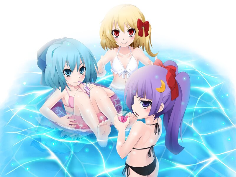anime girls in swimsuits at pool