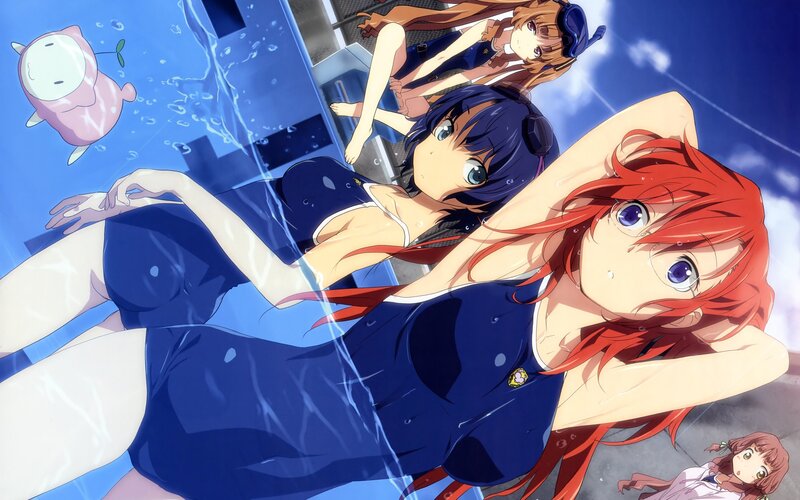 anime girls in swimsuits at pool