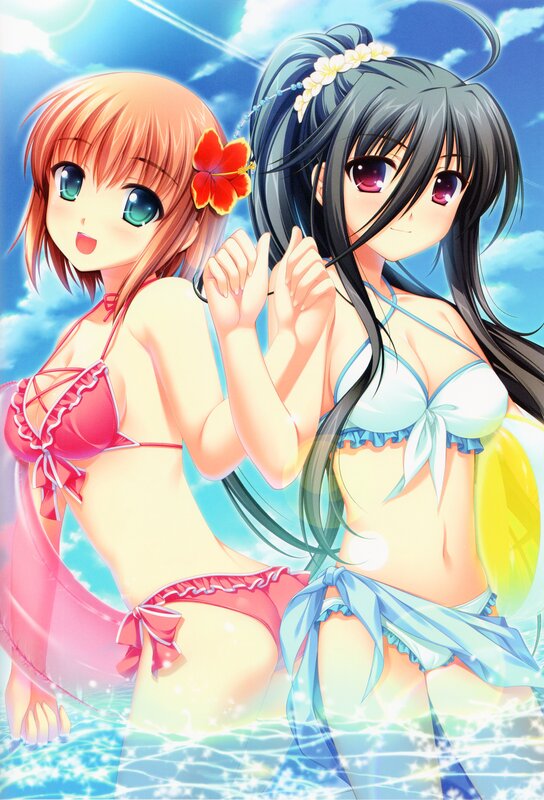 Anime girls in swimsuits at the beach