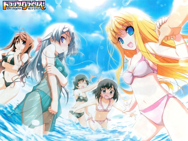 Anime Girls in Swimsuits — Blue, Playful, Afternoon