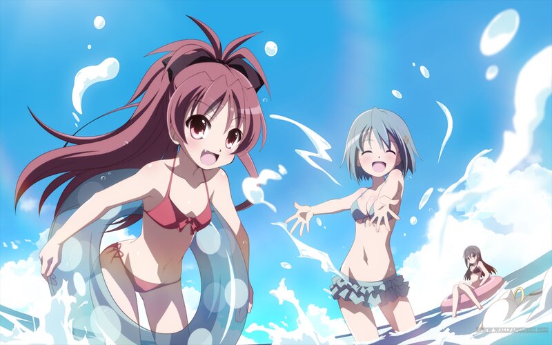 Anime Girls in Swimsuits — Blue, Playful, Summer, Inflatable Ring