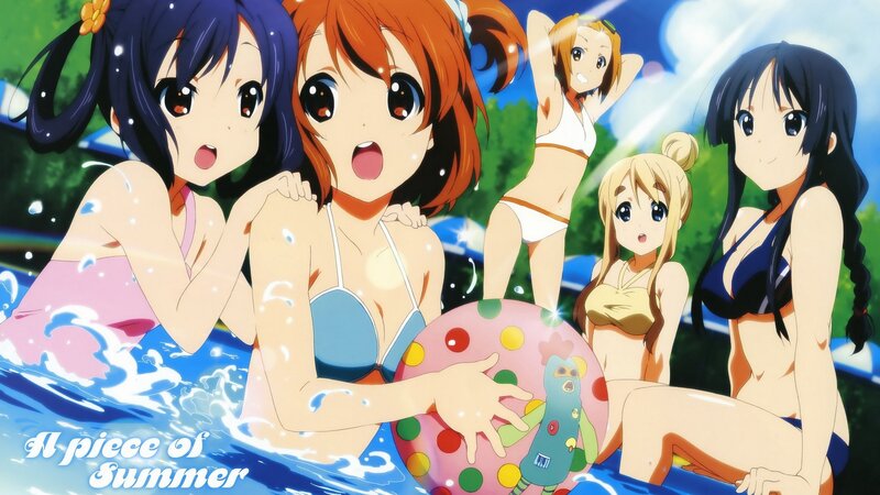 Anime Girls in Swimsuits — Blue, Playful, Summer, Pool, Ball