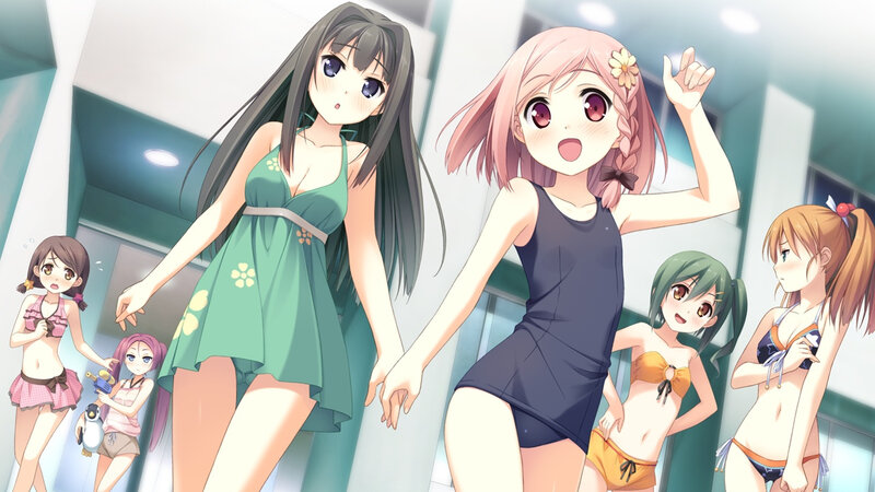Anime Girls in Swimsuits — Pink, Cheerful