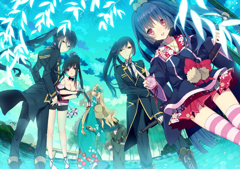 Anime Girls in Traditional Clothing — Blue, Serene