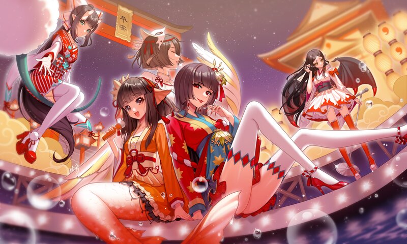 Anime Girls in Traditional Clothing — Purple