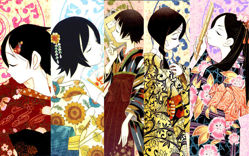anime girls in traditional kimonos