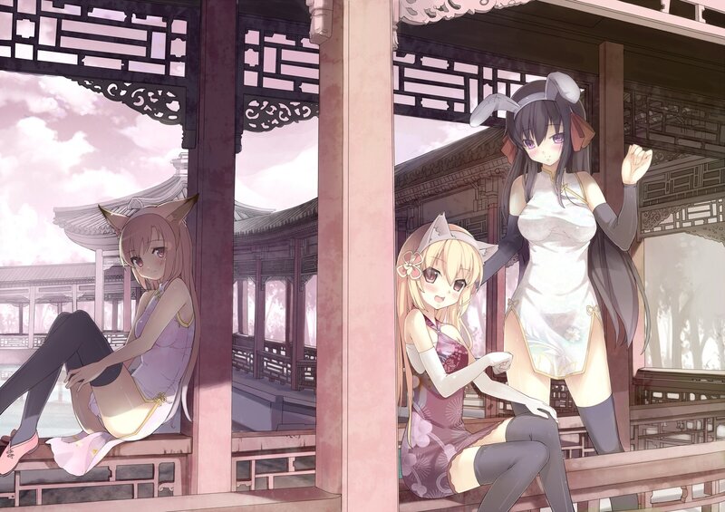 Anime girls in traditional setting