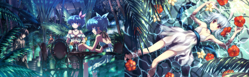 Anime girls in tropical setting