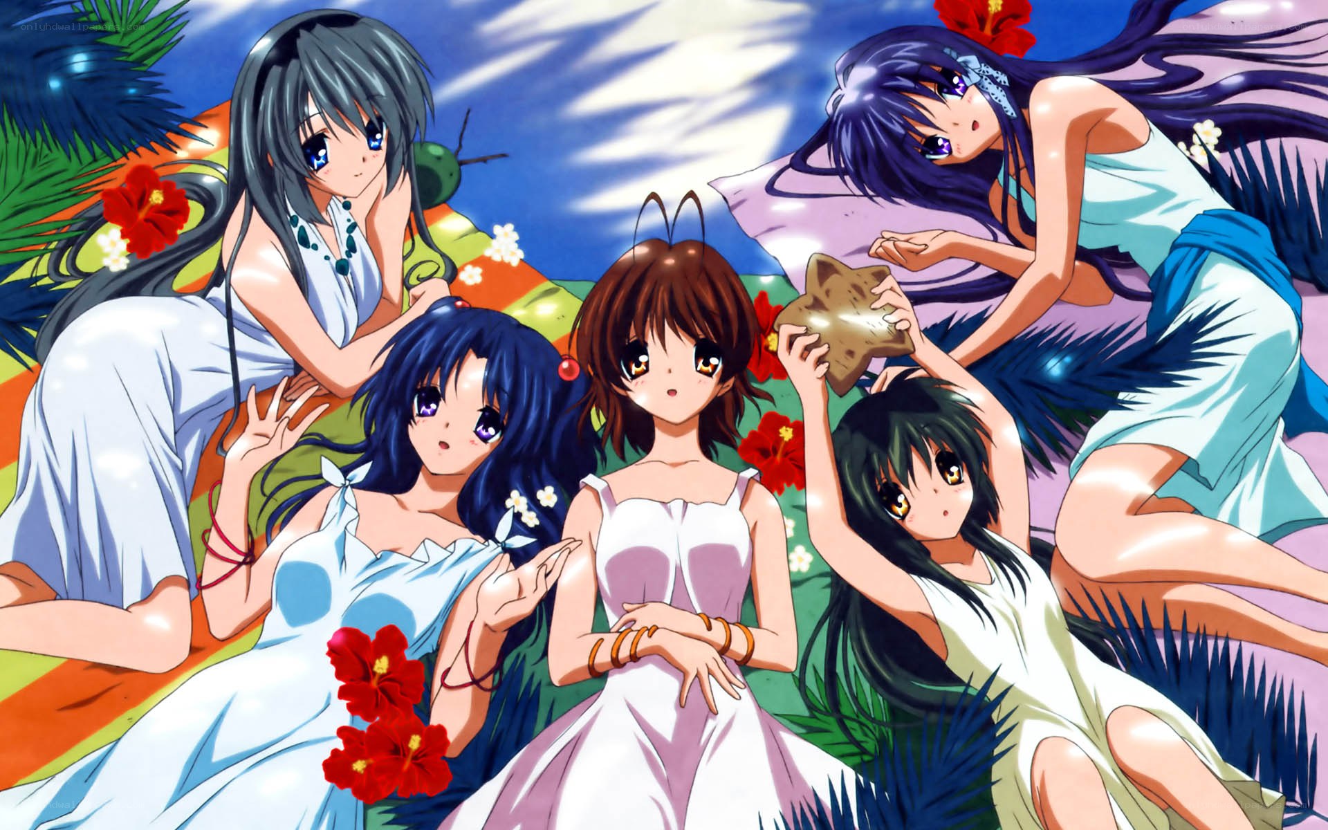 anime girls in tropical setting