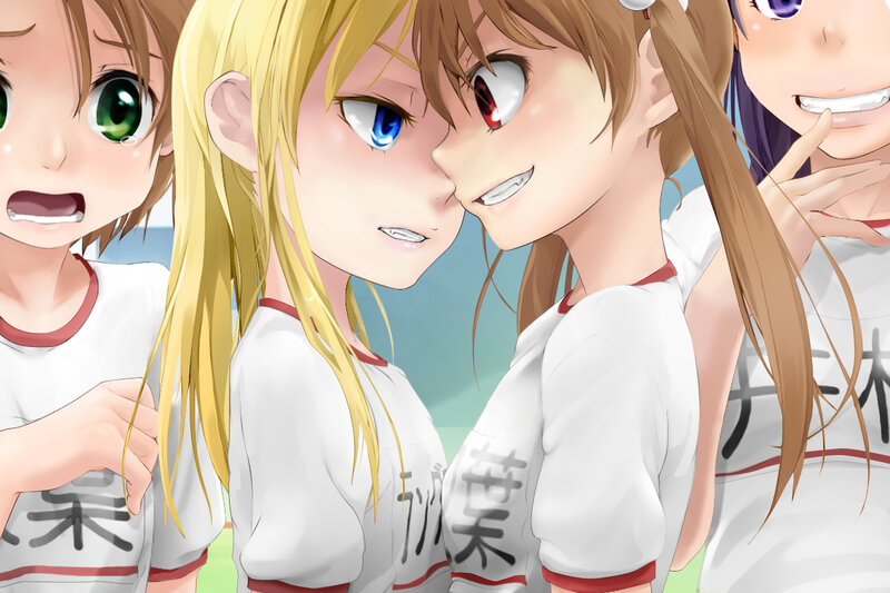 Anime Girls in Uniforms — White, Playful