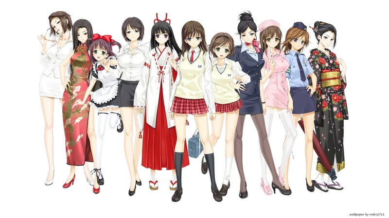 anime girls in various outfits