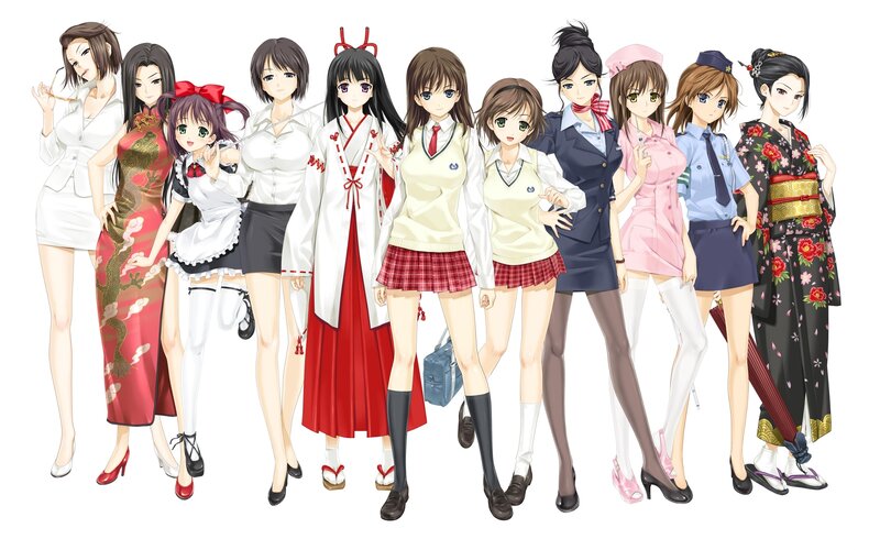 anime girls in various outfits