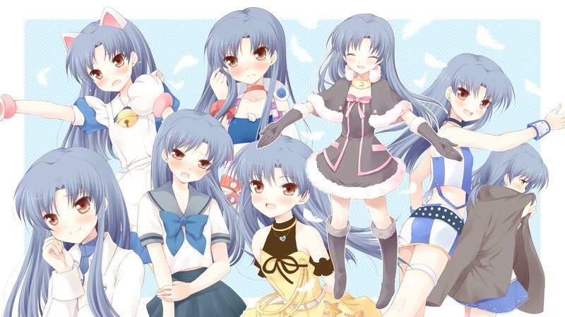 Anime Girls in Various Outfits — Blue