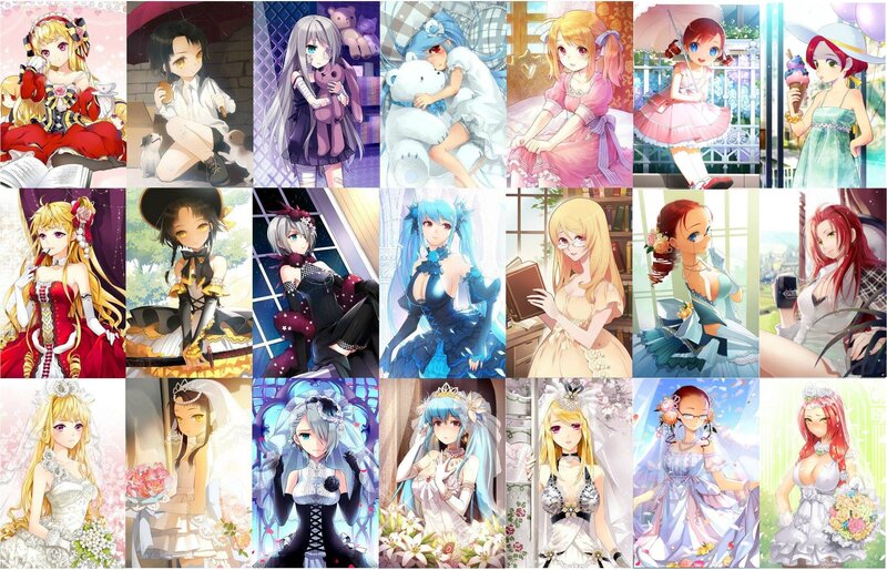 Anime Girls in Various Outfits — White, Festive