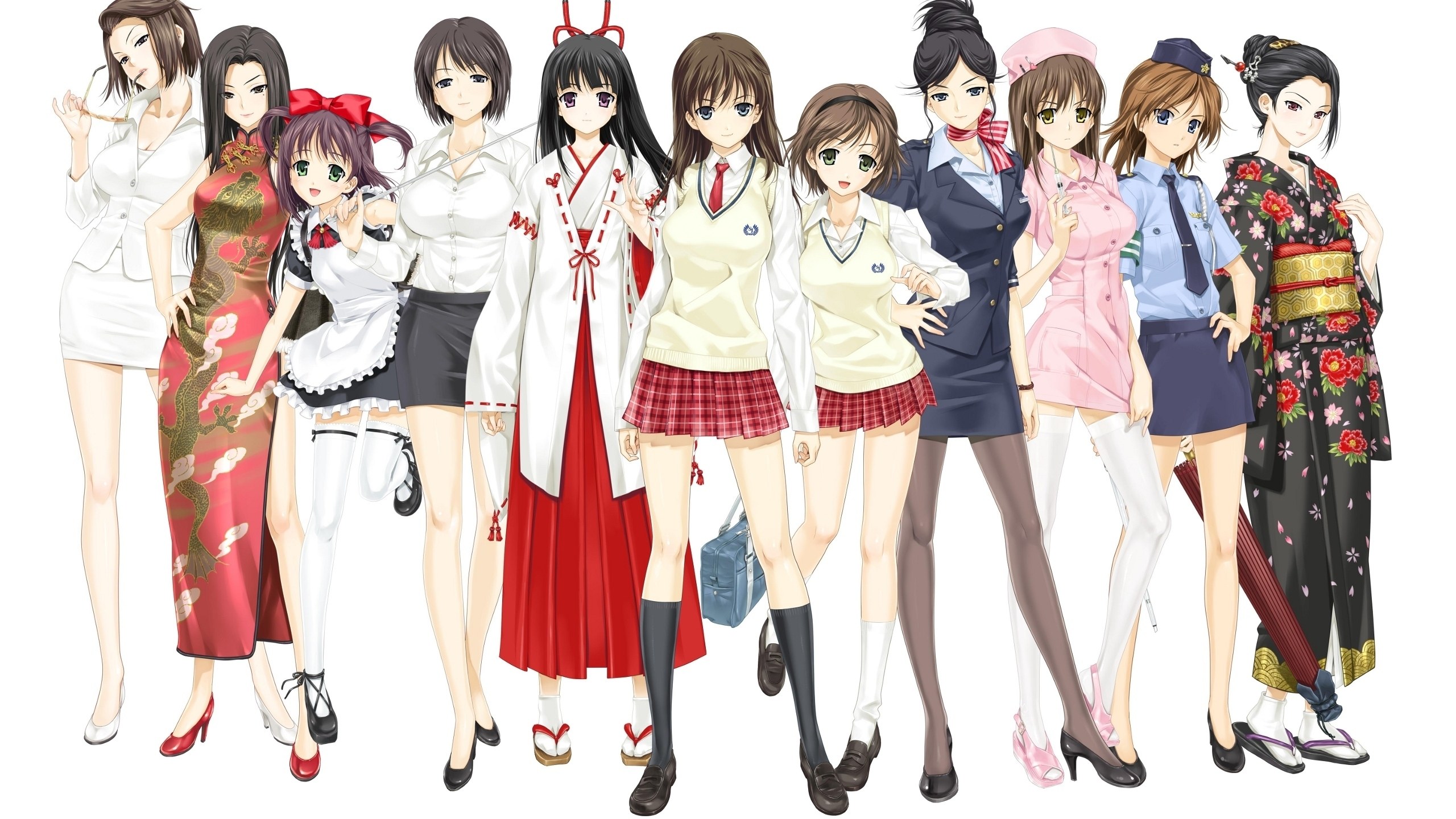anime girls in various outfits