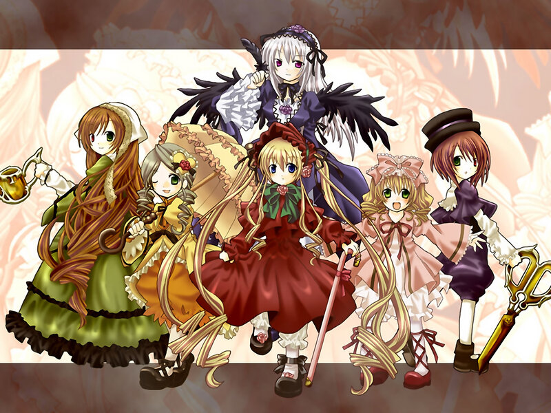 anime girls in Victorian dresses