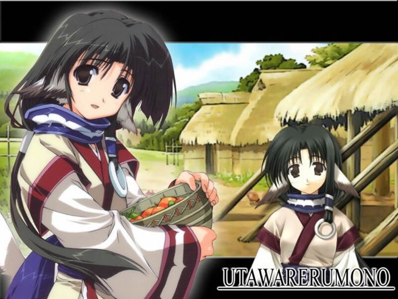 Anime girls in village scene
