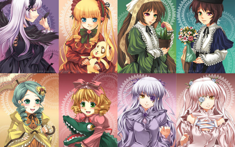 anime girls in vintage dresses