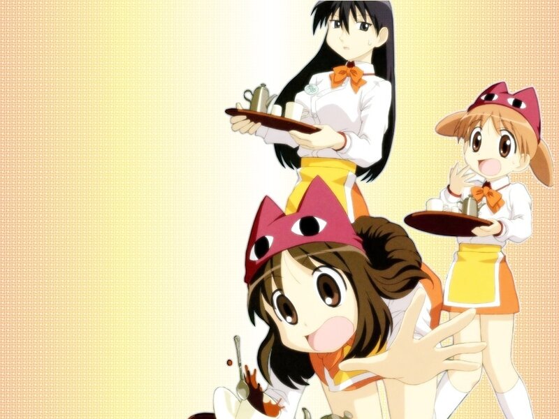 Anime girls in waitress outfits