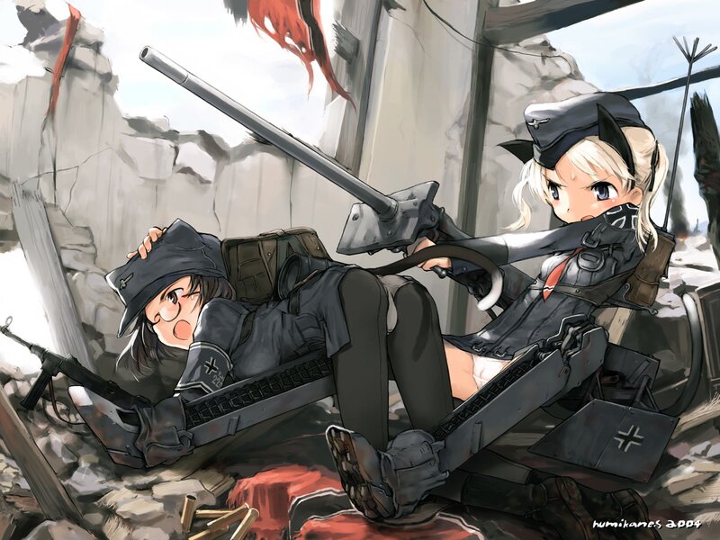 anime girls in war ruins