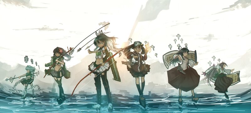 Anime Girls in Water — Blue, Dramatic