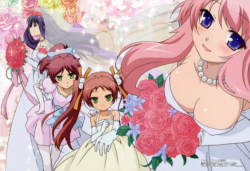 Anime Girls in Wedding Dresses — Pink, Festive, Roses