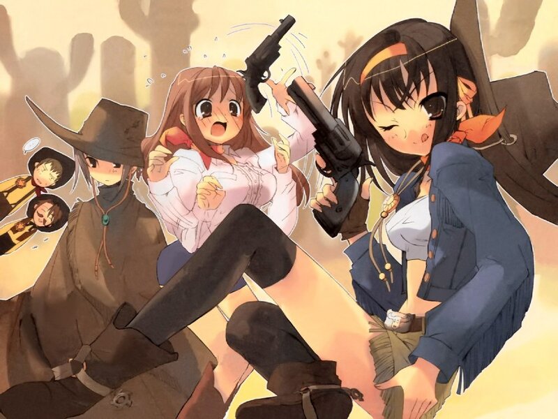 Anime girls in western shootout