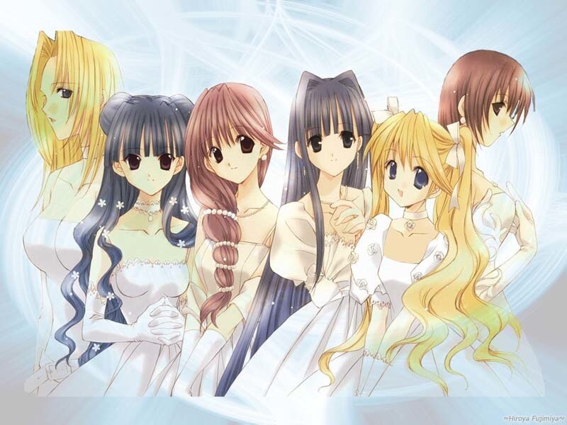 anime girls in white dresses