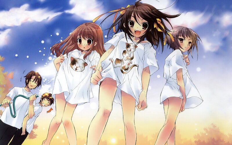 anime girls in white shirts