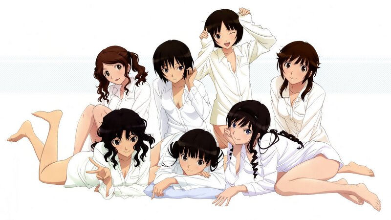 anime girls in white shirts