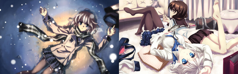 Anime girls in winter and indoor scenes