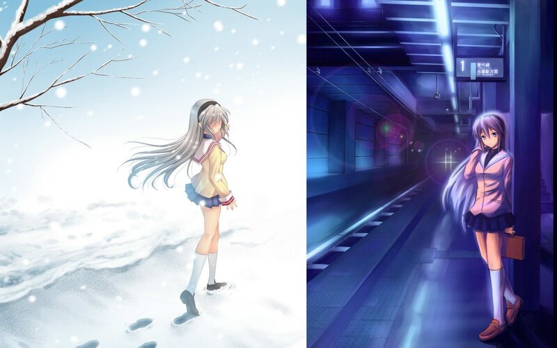 Anime girls in winter and subway