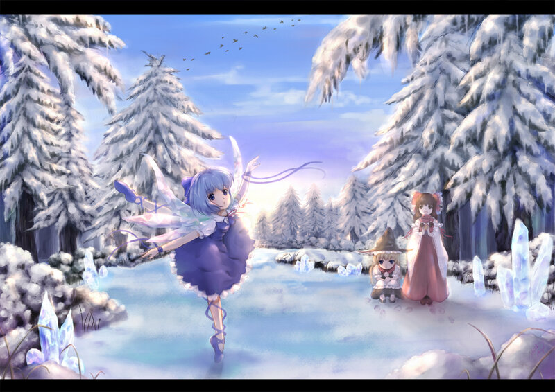 Anime Girls in Winter Forest