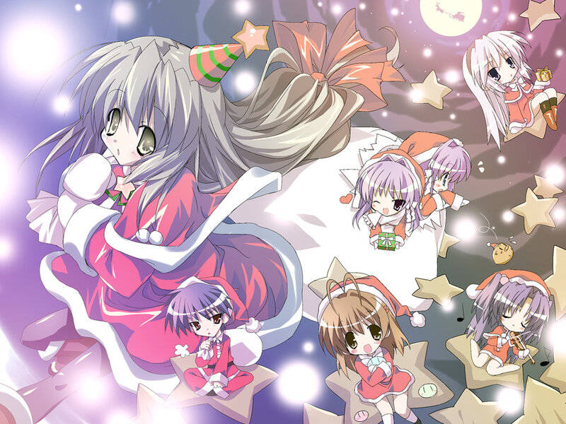 Anime Girls in Winter Outfits — Purple, Festive