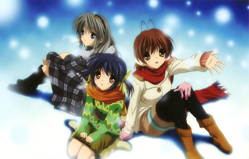 anime girls in winter scene