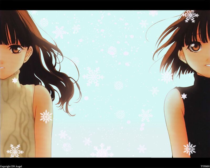 Anime girls in winter scene