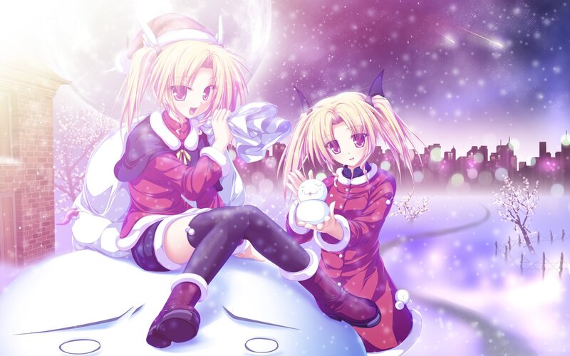 Anime girls in winter scene