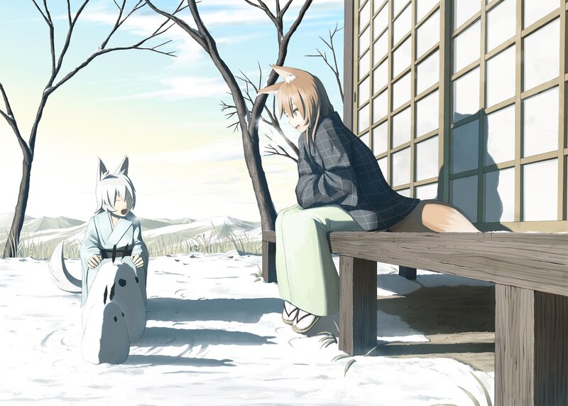 Anime girls in winter scene