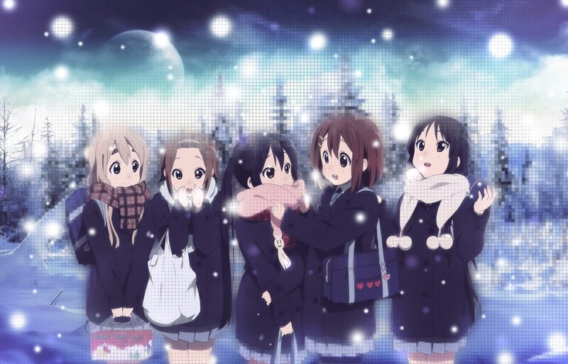 anime girls in winter scene