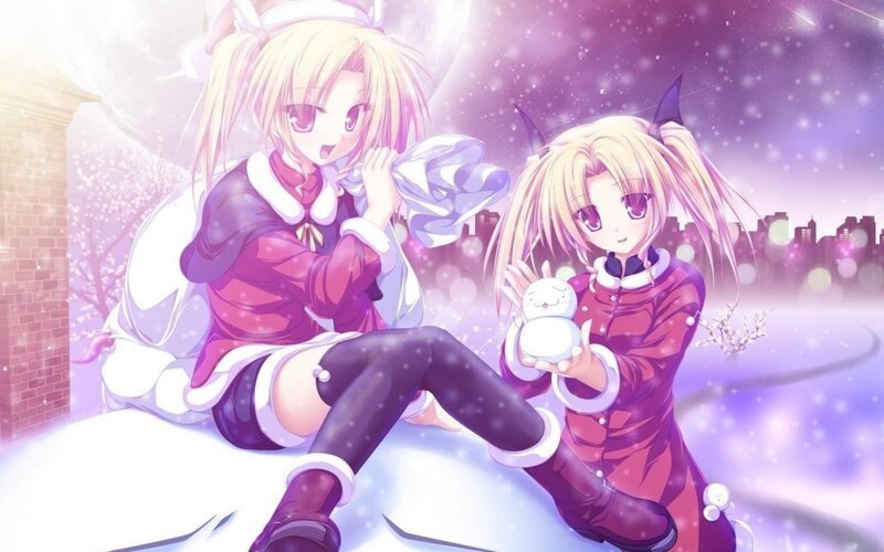 Anime girls in winter scene
