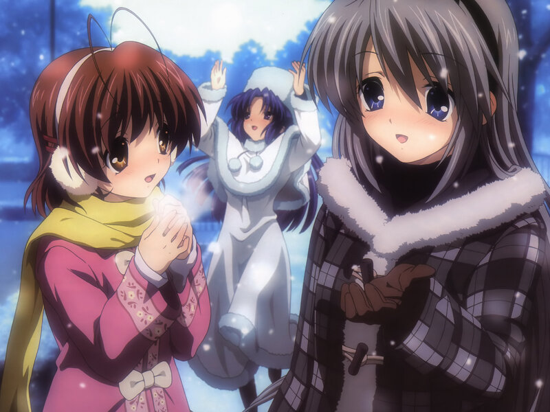 anime girls in winter scene
