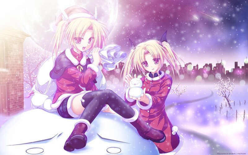 Anime girls in winter scene