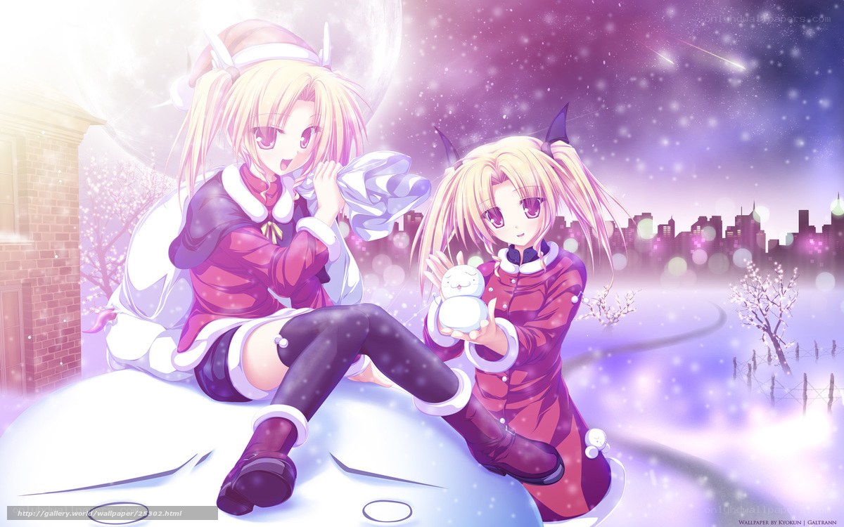 Anime girls in winter scene