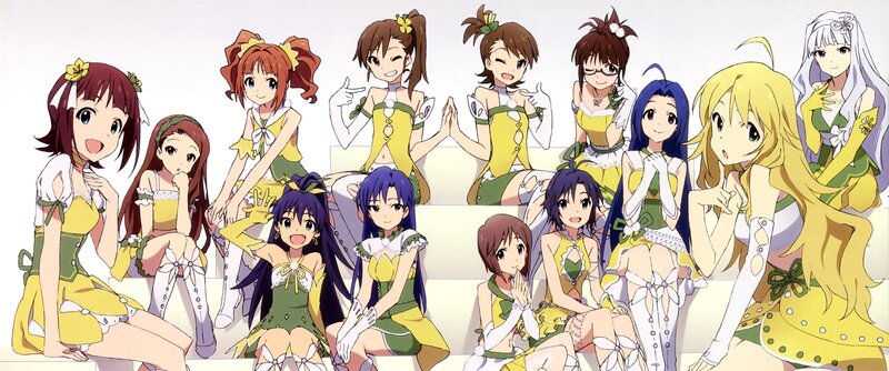 anime girls in yellow and green outfits
