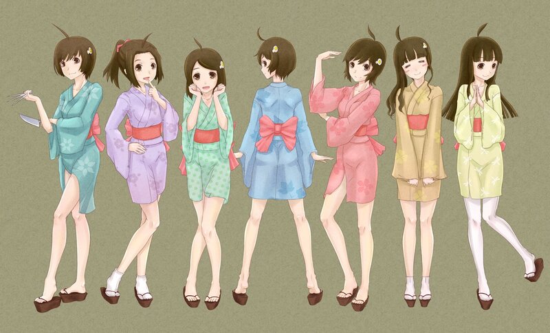 Anime girls in yukata