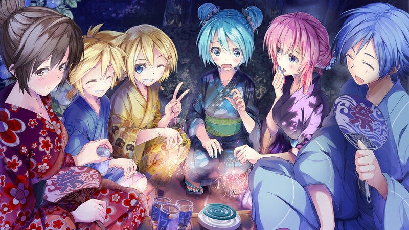 Anime Girls in Yukata — Blue