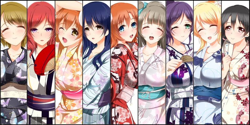 Anime girls in yukata collage