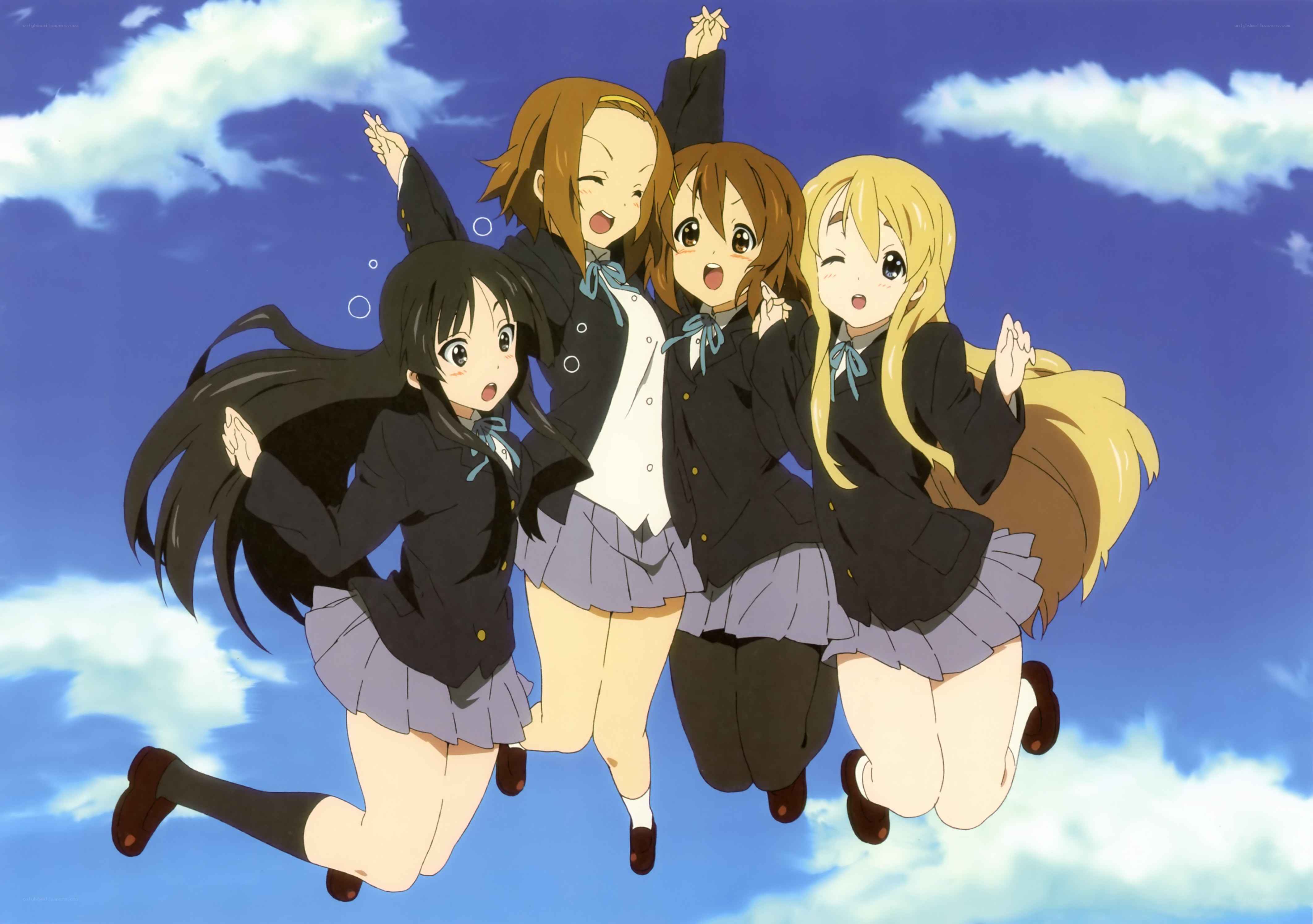 anime girls jumping in sky