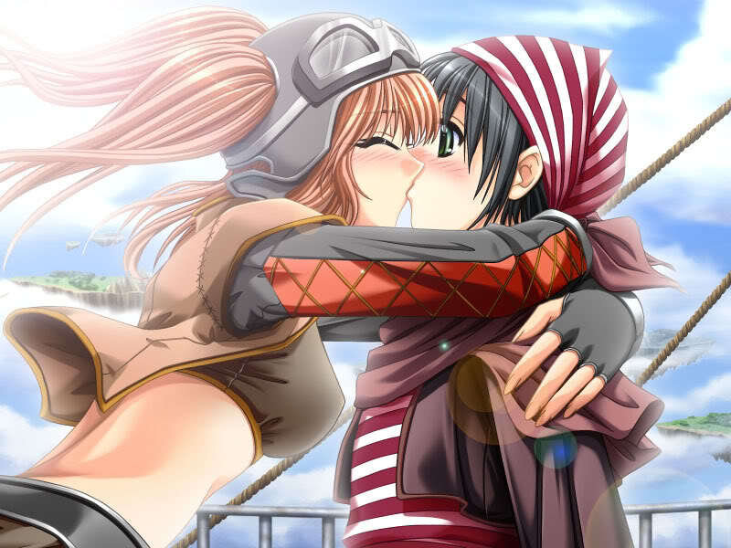 anime girls kissing on ship