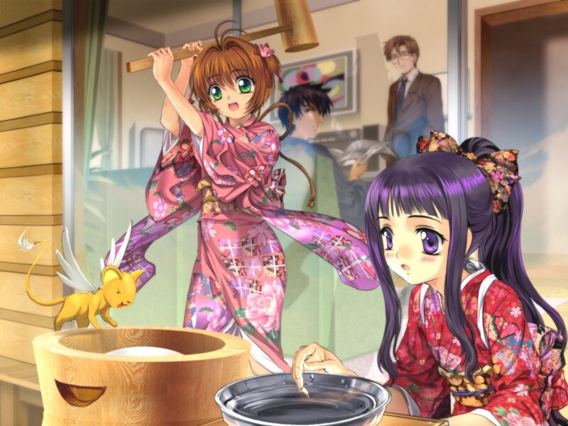 Anime girls making mochi